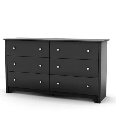 Quikfurn Black 6 Drawer Bedroom Dresser With Nickle Metal Knobs Handles