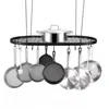 Quikfurn Black Carbon Steel Ceiling Mount Oval Hanging Kitchen Pot Rack With 12 Hooks