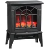 Quikfurn Black Electric Fireplace Heater With Realistic Log Flame Led