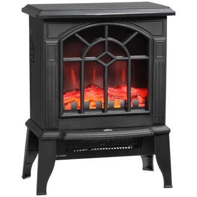 Quikfurn Black Electric Fireplace Heater With Realistic Log Flame Led
