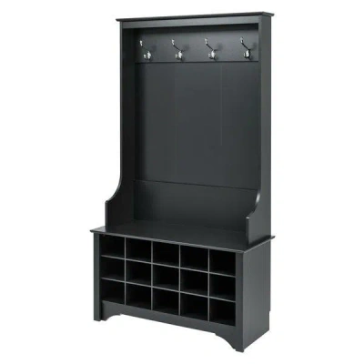 Quikfurn Black Entryway Hall Tree Shoe Cubbie Coat Rack