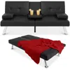 Quikfurn Black Faux Leather Convertible Sofa Futon With 2 Cup Holders