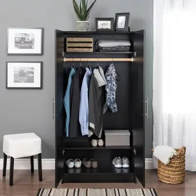 Quikfurn Black Freestanding Bedroom Cabinet Armoire Wardrobe Closet With Hanging Rail