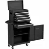 Quikfurn Black Heavy Duty Steel Lockable Rolling Garage Tool Chest Mobile Storage Cart