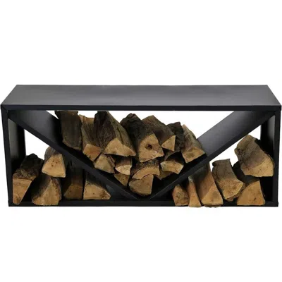 Quikfurn Black Indoor/outdoor 41 Inch Steel Triple Triangle Firewood Log Storage Rack