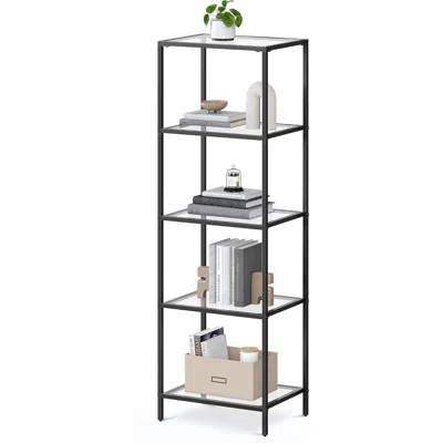 Quikfurn Black Metal Frame Glass Shelf Bookcase 4-shelves Shelving Unit