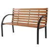 Quikfurn Black Metal Frame Outdoor Wood Slat Garden Bench With Curved Armrests