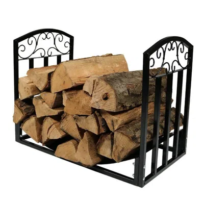 Quikfurn Black Metal Indoor Outdoor 2-ft Firewood Holder Log Rack