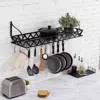 Quikfurn Black Metal Rectangular Wall Mounted Kitchen Pot Rack With 12 Hanging Hooks