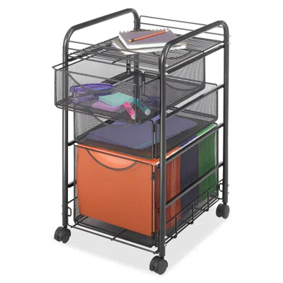 Quikfurn Black Metal Steel Mesh Mobile Filing Cabinet Cart With 2 Drawers And Wheels