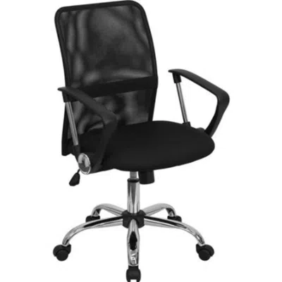 Quikfurn Black Mid-back Mesh Office Chair With Chrome Finished Base