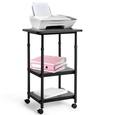 Quikfurn Black Multifunction Adjustable Height 3-tier Printer Stand On Wheels