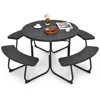 Quikfurn Black Outdoor Metal And Hdpe Picnic Table Bench Set With Umbrella Hole - Seats 8