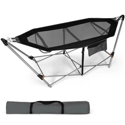 Quikfurn Black Portable Camping Foldable Hammock With Stand And Carry Case