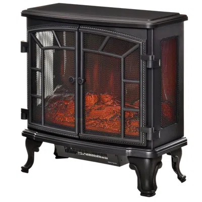 Quikfurn Black Remote Controlled Electric Fireplace Heater Realistic Led Flames And Logs