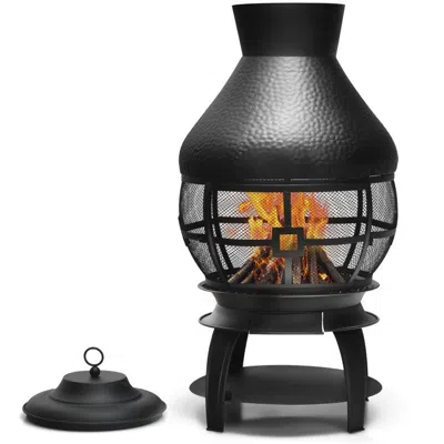 Quikfurn Black Rustic Iron Wood Burning Chiminea Fire Pit