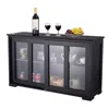 Quikfurn Black Sideboard Buffet Dining Storage Cabinet With 2 Glass Sliding Doors