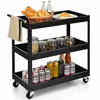 Quikfurn Black Steel Frame Kitchen Serving Utility Cart On Wheels With 2 Bottom Shelves