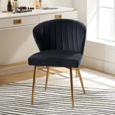 Quikfurn Black Velvet Upholstered Wingback Accent Side Chair W/ Gold Metal Legs