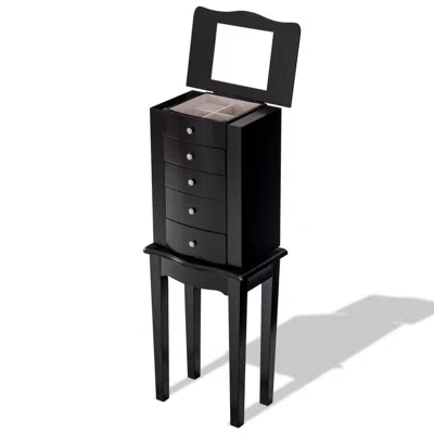 Quikfurn Black Wood 5-drawer Jewelry Chest Storage Chest Cabinet With Mirror