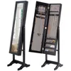 Quikfurn Black Wood Jewelry Storage Cabinet Freestanding Floor Mirror