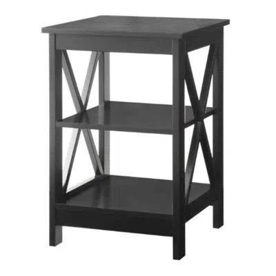Quikfurn Black Wood X-design End Table Nightstand With 3 Open Shelves