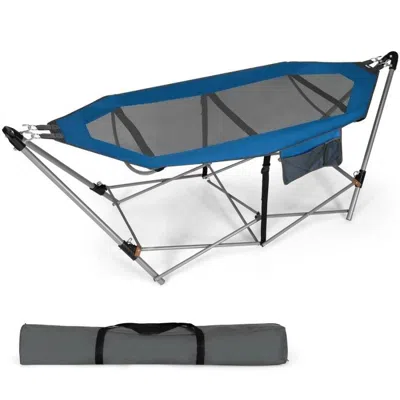 Quikfurn Blue Portable Camping Foldable Hammock With Stand And Carry Case
