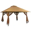 Quikfurn Brown 13 X 13 Ft Pop-up Gazebo Outdoor Canopy W/ Mesh Mosquito Netting Sidewalls