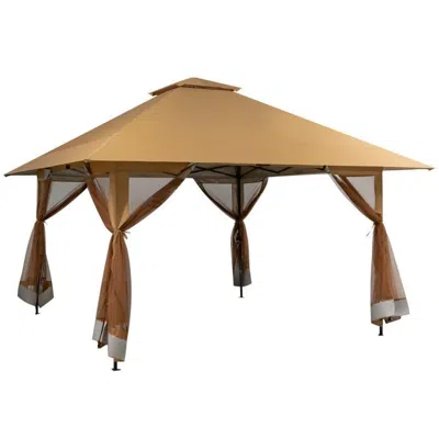 Quikfurn Brown 13 X 13 Ft Pop-up Gazebo Outdoor Canopy W/ Mesh Mosquito Netting Sidewalls