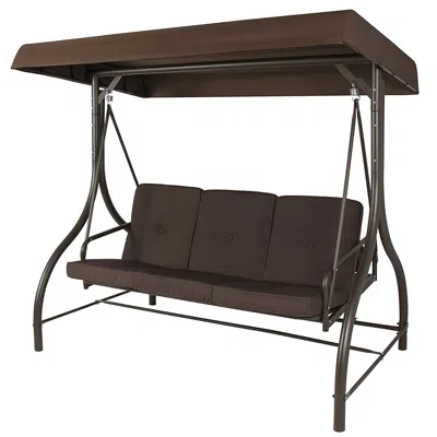 Quikfurn Brown 3-person Outdoor Porch Patio Swing With Canopy