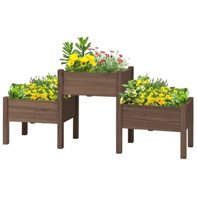 Quikfurn Brown 3 Wooden Elevated Planter Raised Garden Beds