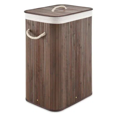 Quikfurn Brown Bamboo Laundry Hamper Dirty Clothes Basket With Lid And Removable Bag