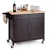 Quikfurn Brown Kitchen Island Storage Cart With Wood Top And Casters