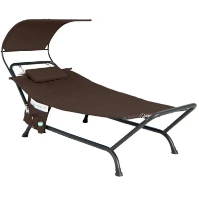 Quikfurn Brown Outdoor Hammock Style Chaise Lounge Chair Cot With Canopy And Storage Bag
