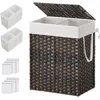 Quikfurn Brown Pp Rattan 24-gal Laundry Hamper Basket W/ 2-compartment Washable Liner Bag