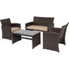 Quikfurn Brown Resin Wicker 4-piece Modern Patio Furniture Set With Beige Cushions
