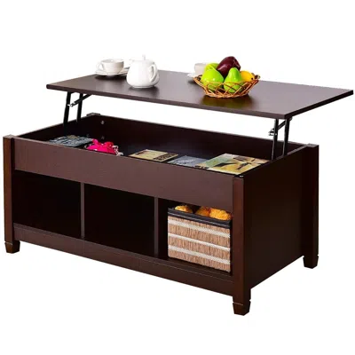 Quikfurn Brown Wood Lift Top Coffee Table With Hidden Storage Space