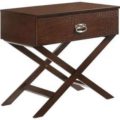 Quikfurn Cappuccino Brown Wood 1-drawer End Table Nightstand With X Legs