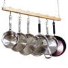 Quikfurn Ceiling Mount Single Bar Wooden Pot Rack With 4 Pan Hooks