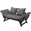 Quikfurn Charcoal/black 3 In 1 Convertible Sofa Chaise Lounger Bed With 2 Large Pillows