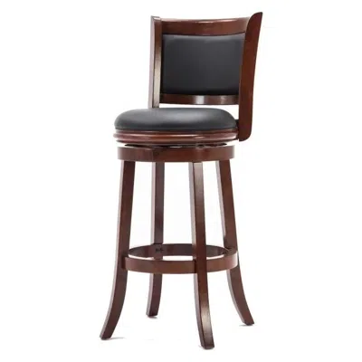 Quikfurn Cherry 29-inch Solid Wood Bar Stool With Faux Leather Swivel Seat