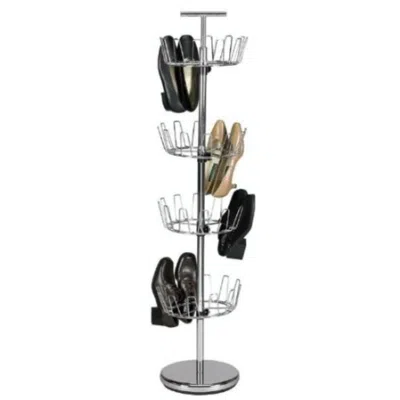 Quikfurn Chrome 4-tier Revolving Shoe Rack Tree - Holds 24 Pairs