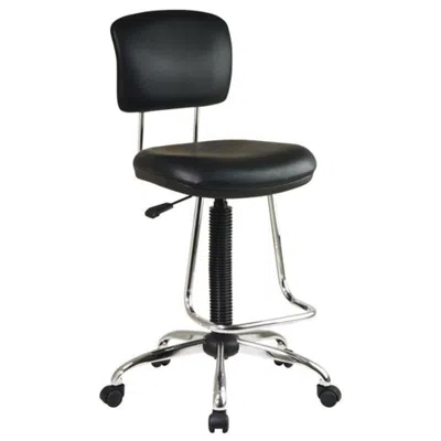 Quikfurn Chrome Finish Drafting Chair With Teardrop Chrome Footrest In Black