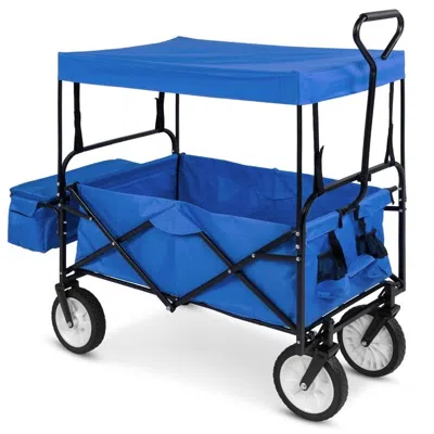 Quikfurn Collapsible Utility Wagon Cart Indoor/outdoor With Canopy - Blue