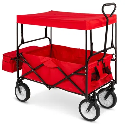 Quikfurn Collapsible Utility Wagon Cart Indoor/outdoor With Canopy - Red