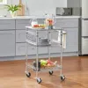 Quikfurn Compact Kitchen Cart With Stainless Steel Top And 2 Bottom Storage Shelves