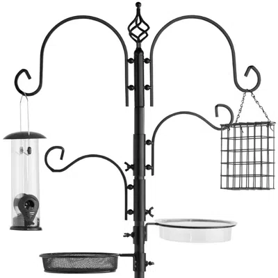 Quikfurn Complete Bird Feeder Set With Black Metal Stand And Bird Feeders