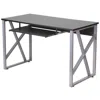 Quikfurn Contemporary Black Laminate Office Computer Desk With Keyboard Tray