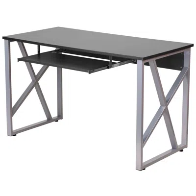 Quikfurn Contemporary Black Laminate Office Computer Desk With Keyboard Tray