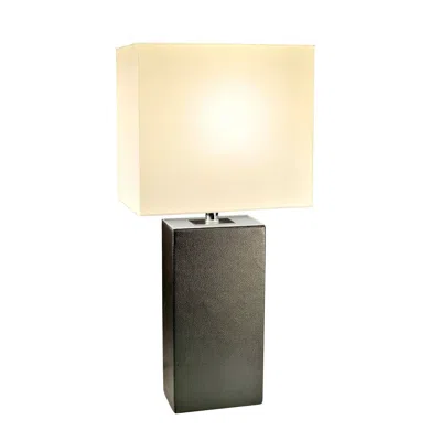 Quikfurn Contemporary Black Leather Table Lamp With White Fabric Shade